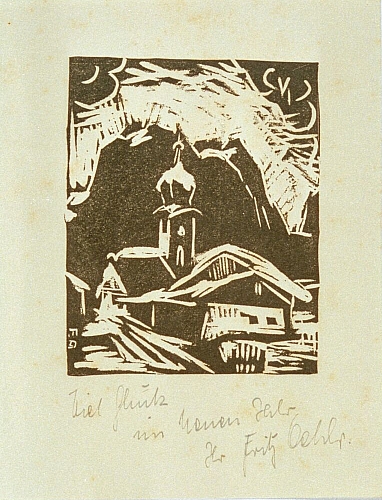 August Kutterer - Künstler Öhler: Dorf mit kleiner Kirche
<br>