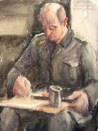 August Kutterer - Künstler Winkler: August Kutterer
<br>Portrait eines Mannes sitzend, Pfeife rauchend und beim Malen.
<br>