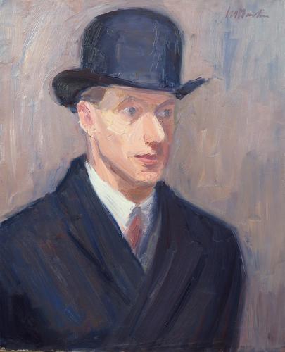 August Kutterer - Künstler Martin: 
<br>Portrait eines Mannes mit Melone
<br>