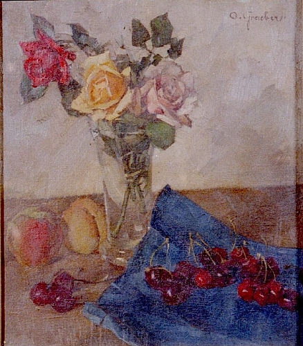 August Kutterer - Künstler Graeber: Rosen mit Kirschen
<br>Stilleben mit Vase mit Rosen, Kirschen und Pfirsichen
<br>
<br>
<br>
<br>