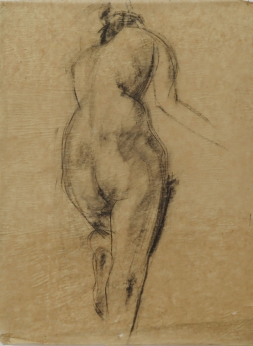 August Kutterer - Studie eines weiblichen Akt, Rückenfigur, Skizze  