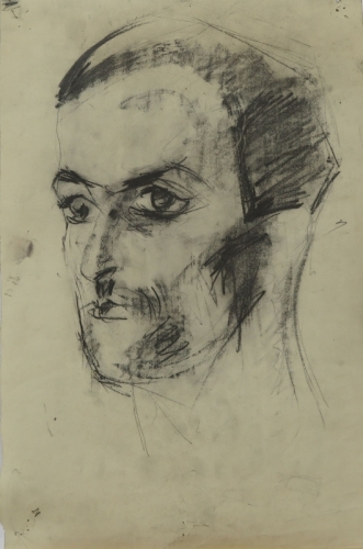 August Kutterer -  Studie eines männlichen Kopfes, Portrait, Skizze