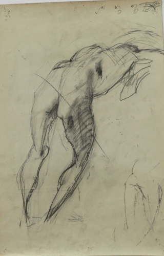 August Kutterer -  Studie eines männlichen Akt, Skizze, Rückenansicht