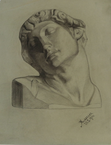 August Kutterer -  Studie eines männlichen Kopfes, Skizze