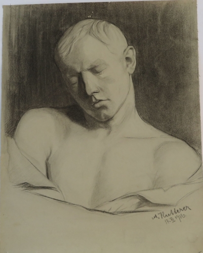 August Kutterer -  Studie eines männlichen Kopfes, Skizze