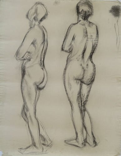 August Kutterer -  Studie eines männlichen Akt, Rückenansicht, Skizze