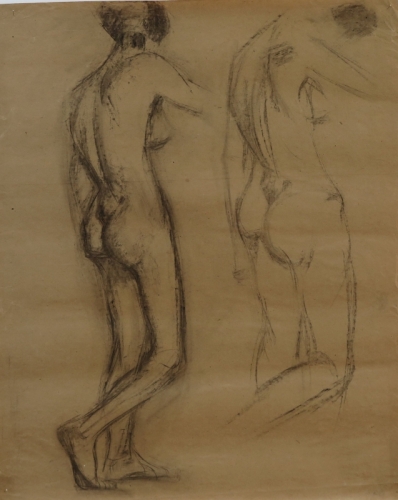 August Kutterer - Studie eines weiblichen Akt,Rückenansicht, Skizze