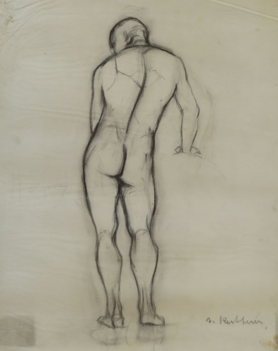 August Kutterer -  Studie eines männlichen Akt, Rückenansicht, Skizze 