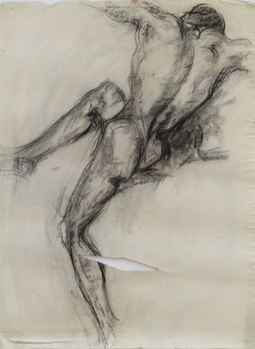 August Kutterer - Studie eines männlichen Akt, Rückenansicht, Skizze 