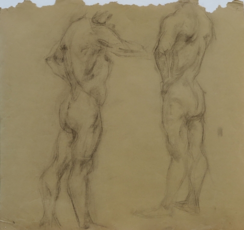August Kutterer - Studie eines männlichen Akt, Rückenansicht, Skizze