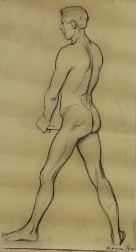 August Kutterer - Studie eines männlichen Akt, Rückenansicht, Skizze