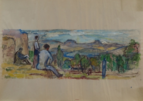 August Kutterer -  Fries einer Landschaft mit einigen Personen