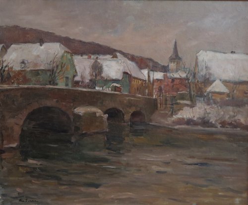 August Kutterer -  Brücke in Berghausen (bei Durlach)