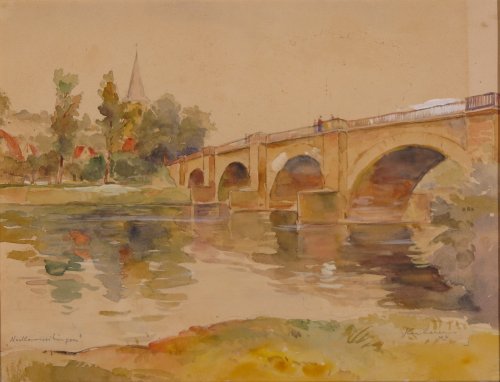 August Kutterer - Brücke über Fluß in Neckarweihingen