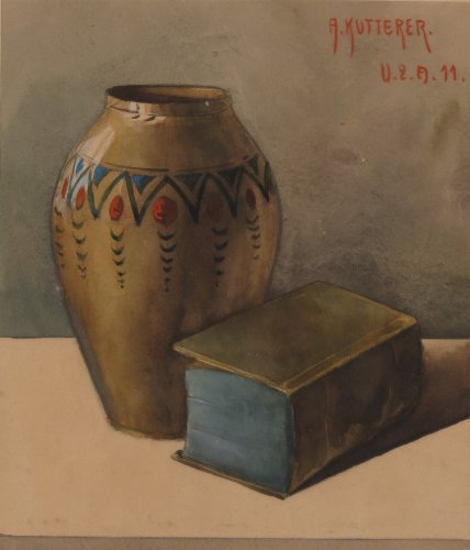 August Kutterer - Stillleben mit Vase und Buch