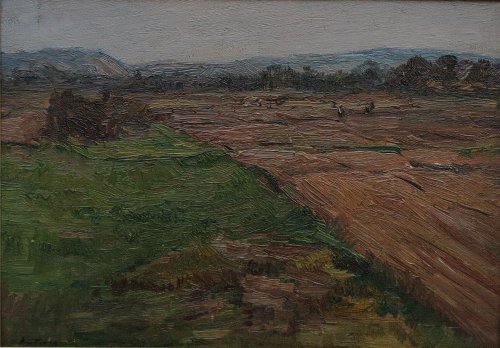 August Kutterer - Landschaft mit Wiese und Acker