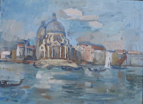 August Kutterer - Santa Maria della Salute in Venedig mit Canale Grande und Gondeln