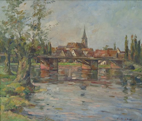 August Kutterer - Brücke und Dorf an der Enz