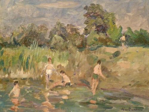August Kutterer - Badende Kinder an einem Wasser