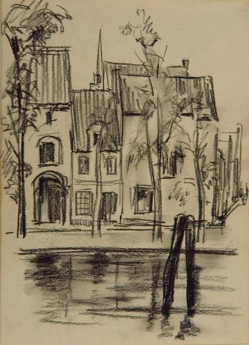 August Kutterer - Straße an einem Fluß, sehr wahrscheinlich Holland