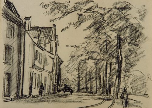 August Kutterer - Straße mit Häusern und Bäumen