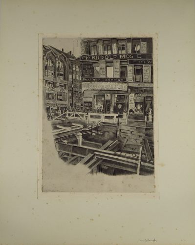 August Kutterer - Künstler Prof Karl Hubbuch (1891-1979): Straße mit Baustelle in Berlin