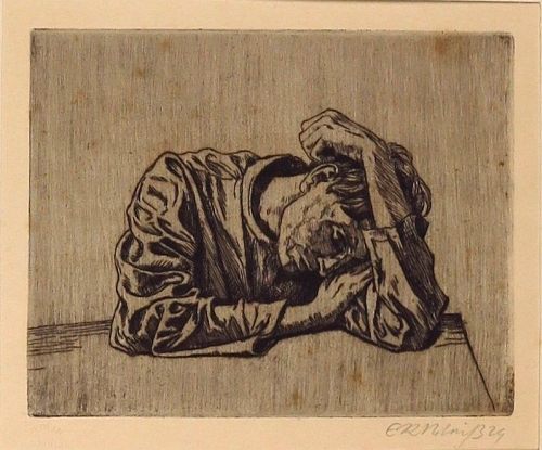 August Kutterer - Künstler Prof Emil Rudolf Weiß (1875-1942): Mann am Tisch sitzend