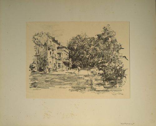 August Kutterer - Künstler August Kutterer: Villa im Park mit Gärtner