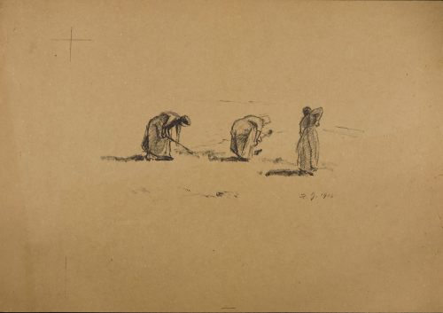 August Kutterer - Künstler Prof Hermann Goebel (1885-1945): Drei Frauen arbeiten auf dem Feld 1915