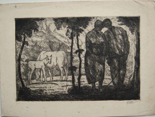 August Kutterer - Künstler Prof Karl Kluth (1898-1972): Ein Paar: Mann und Frau, Pferd und Fohlen