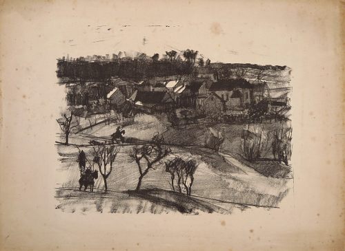 August Kutterer - Künstler Prof Max Slevogt (1868-1932): Landschaft mit Dorf und Reiter