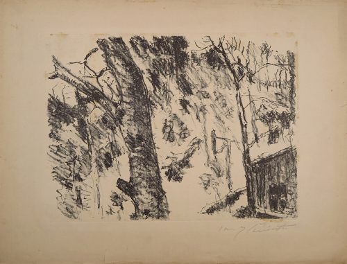 August Kutterer - Künstler Prof Lovis Corinth (1858-1925): Bäume Menschen vor kleinem Haus