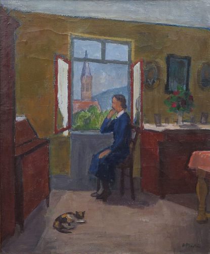 August Kutterer - Künstler Wilhelm Martin (1894-1969): Frau am Fenster sitzend, Grötzingen