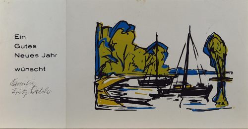 August Kutterer - Künstler Fritz Oehler (1921-2001): zwei Segelboote am Strand