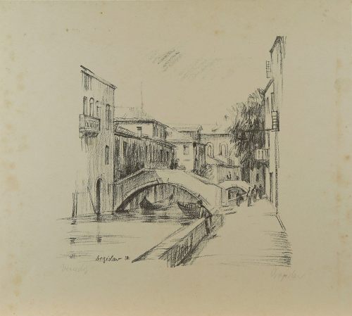 August Kutterer - Künstler Bogislav: Kanal in Venedig mit Brücke