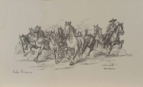 August Kutterer - Künstler Willy Huppert (1899-1979): Gallopierende Pferde mit Bewacher